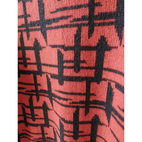 Vintage Sweater 80s Red Black Abstract Long Retro Nostalgia Slouchy - Picture 4 of 12